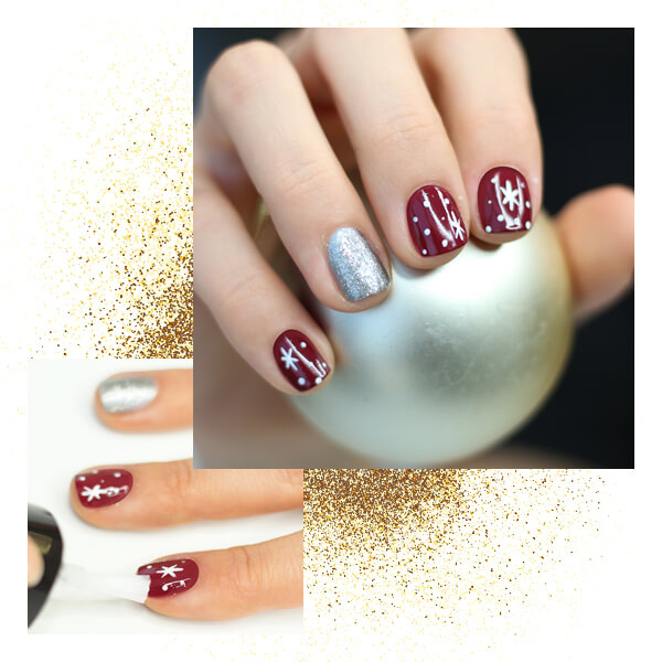 Decoración uñas navideñas glam paso cuatro aplicacion brillo