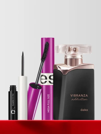 Set Perfume Vibranza Addiction + Delineador líquido Eye PRO + Máscara Mega Full Size