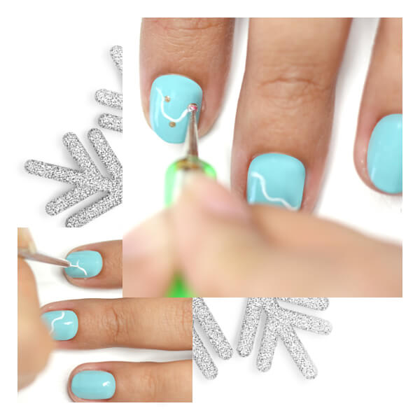 Decoración uñas navideñas divertidas paso dos lineas blancas