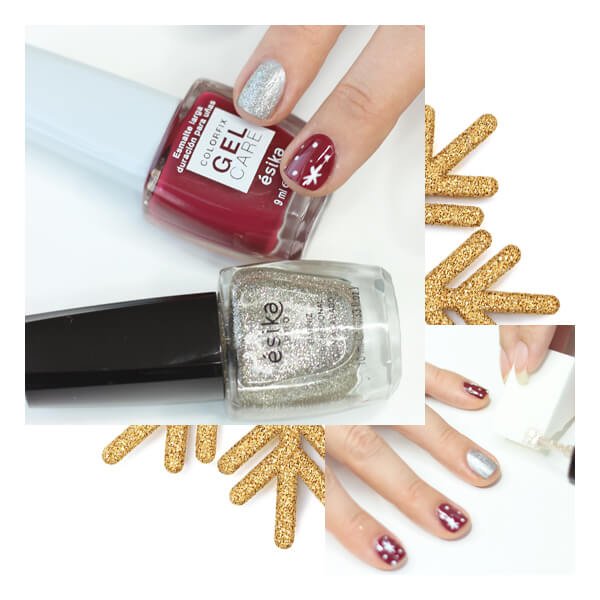 Decoración uñas navideñas glam paso tres esmalte esponja
