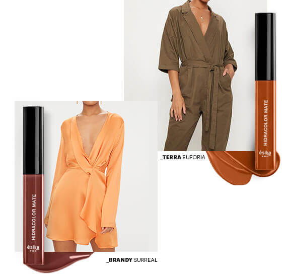 Combinacion prenda coctel con labial terra euforia - brundy surreal